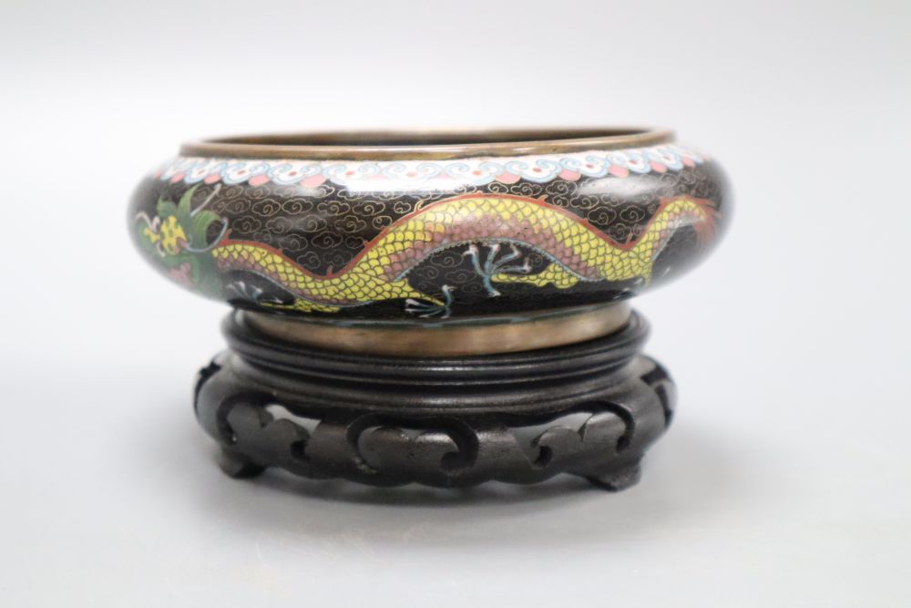 A Chinese cloisonne dragon bowl on stand